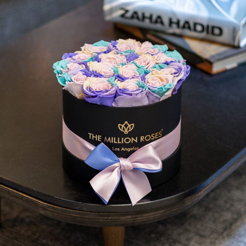 Classic Black Box | Pastel Rainbow Roses