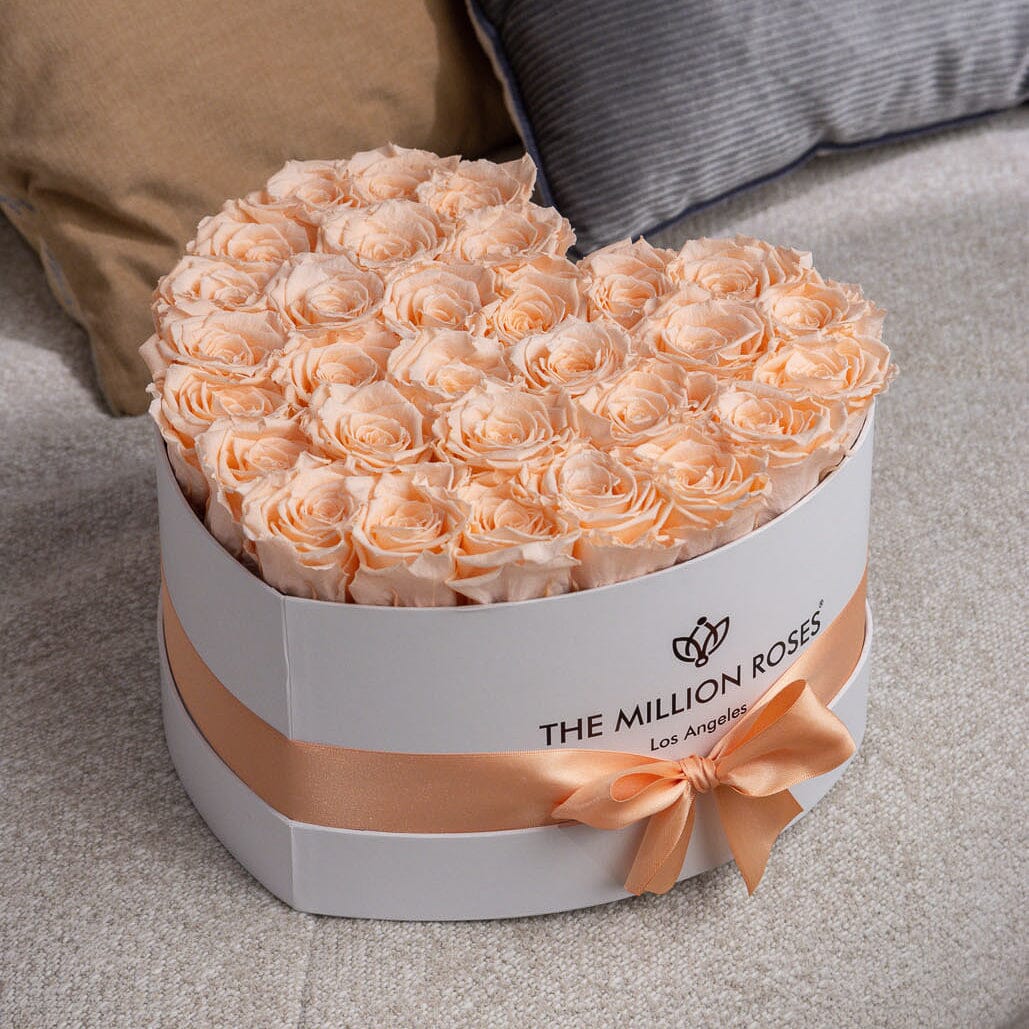 Heart White Box | Peach Roses