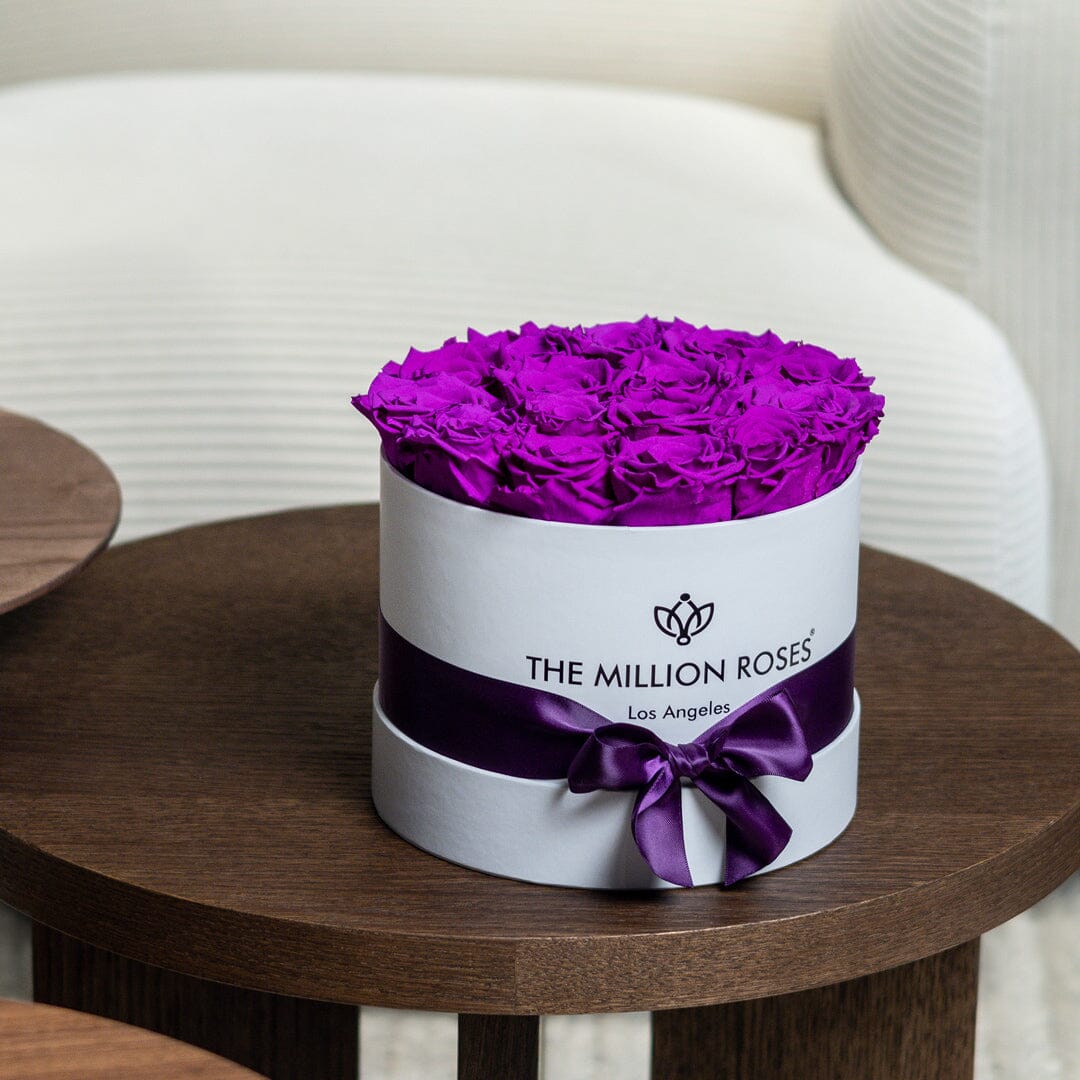 Classic White Box | Bright Purple Roses