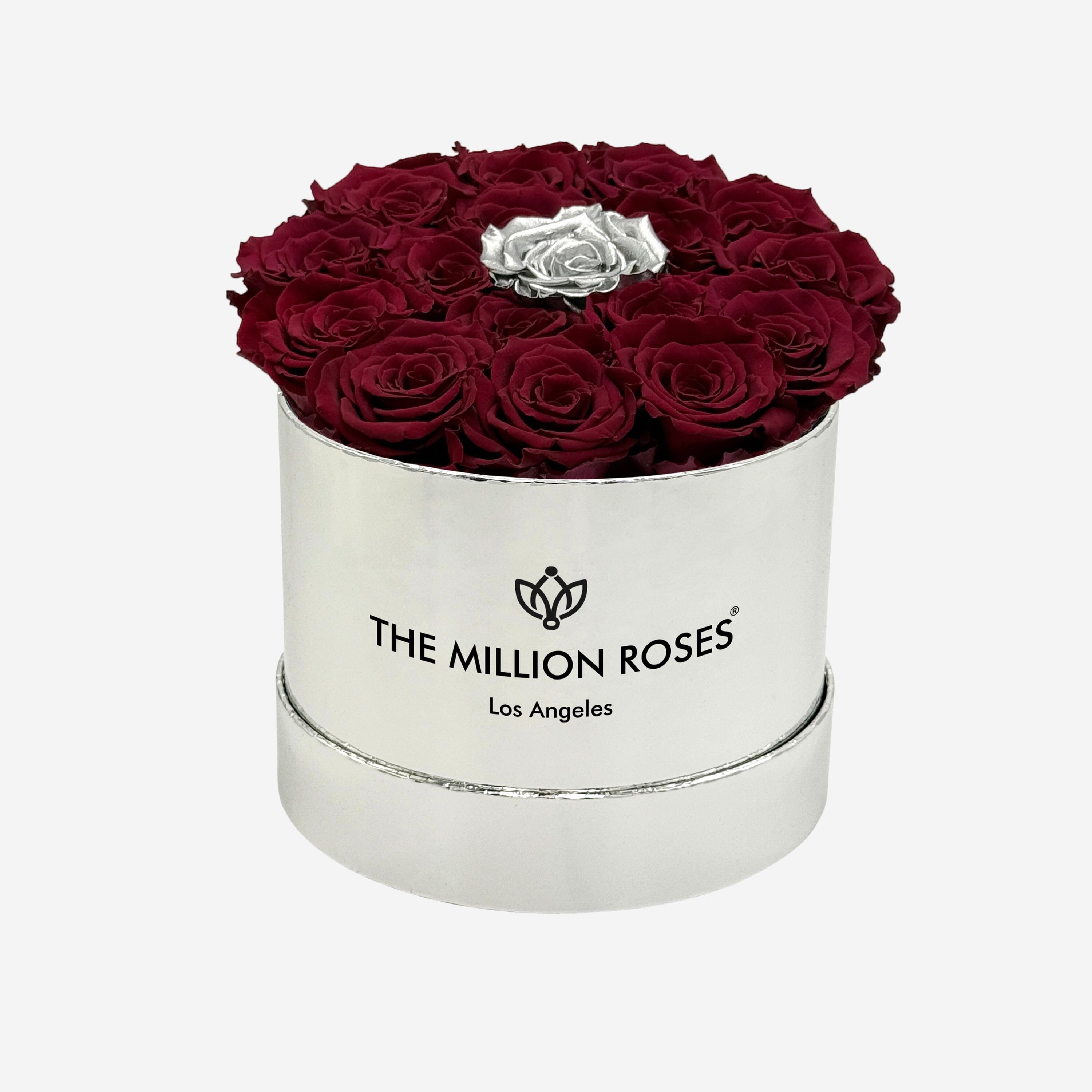 Classic Mirror Silver Box | Burgundy & Silver Roses