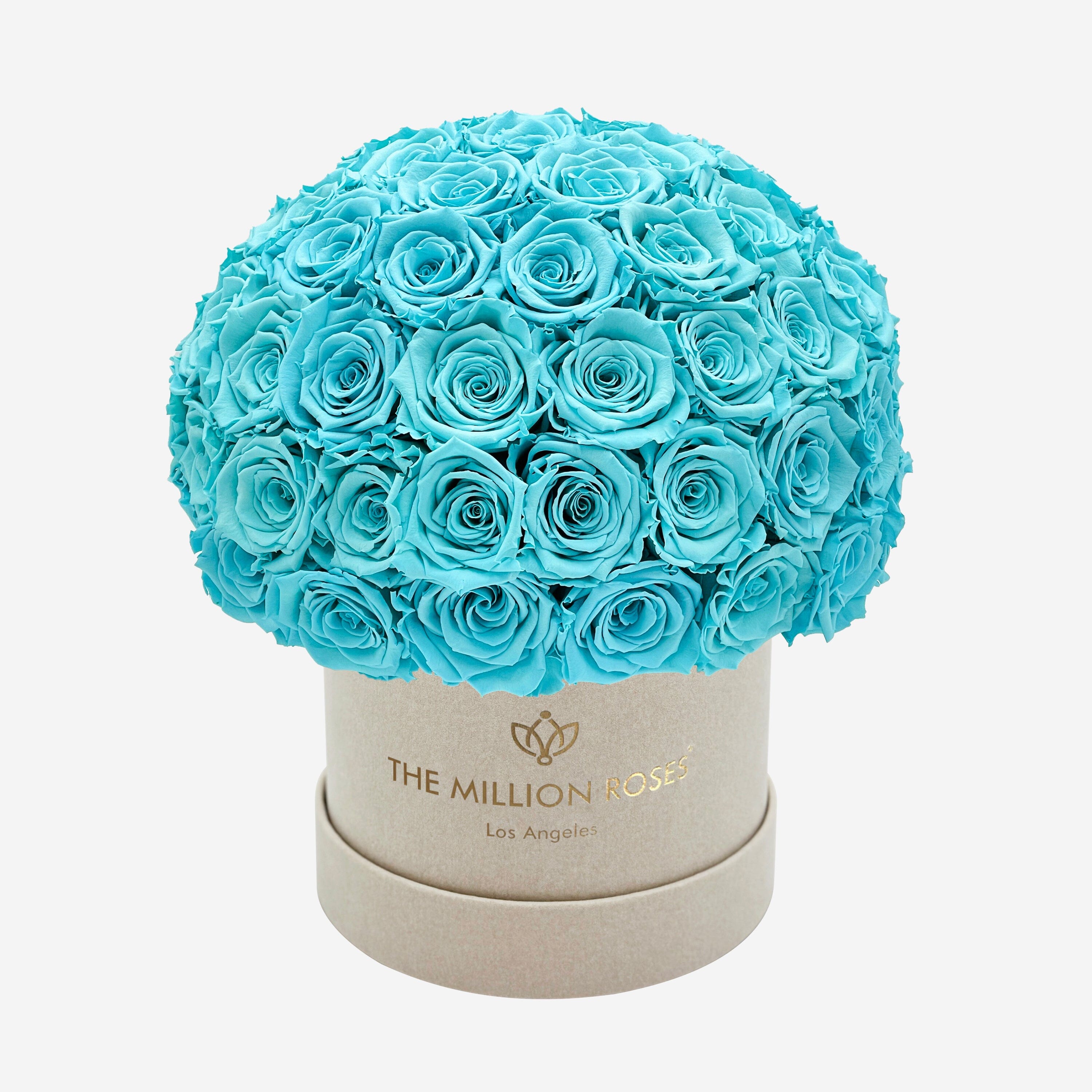 Classic Beige Suede Superdome Box | Turquoise Roses