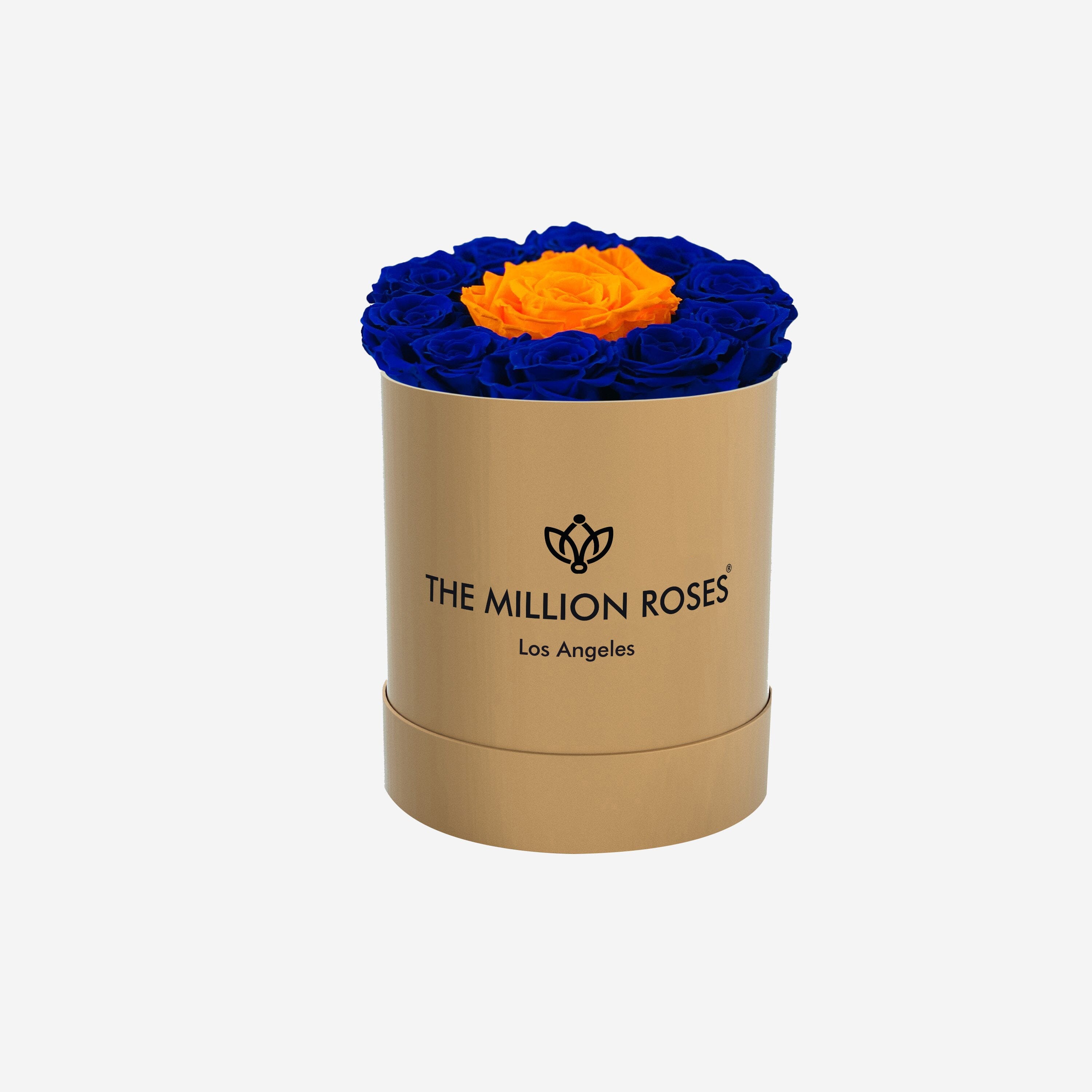 Basic Gold Box | Royal Blue & Orange Mini Roses - The Million Roses