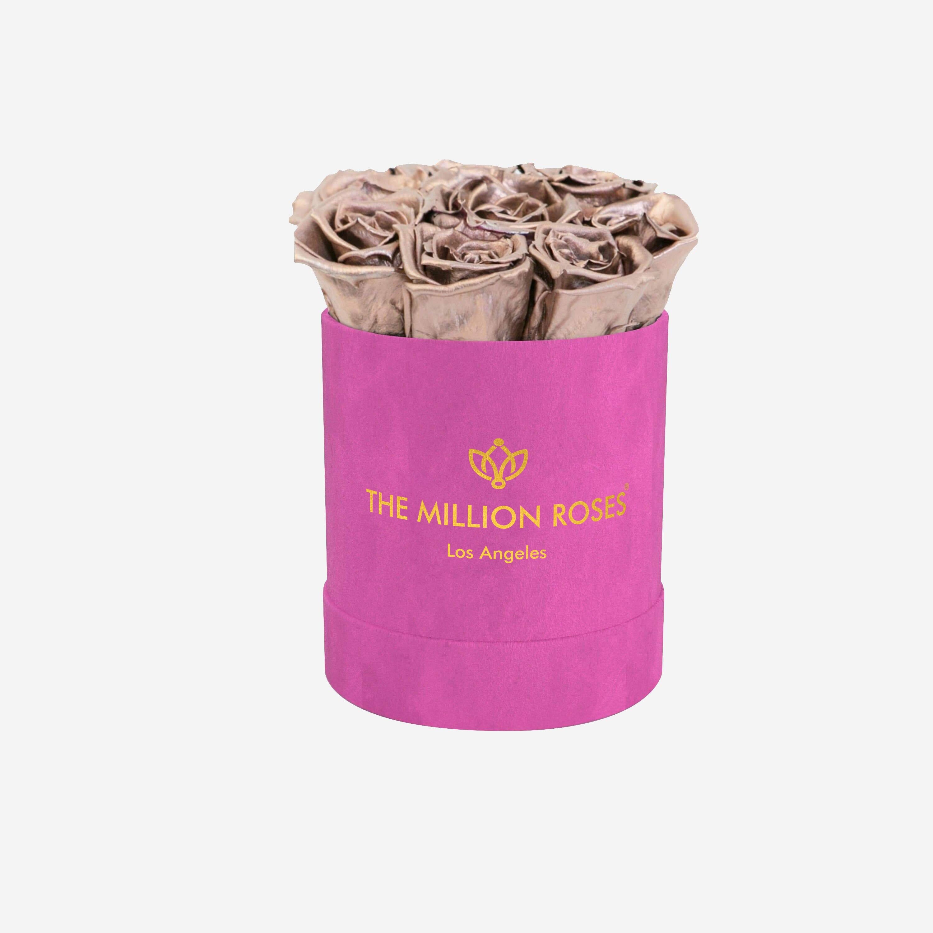 Basic Hot Pink Suede Box | Rose Gold Roses - The Million Roses