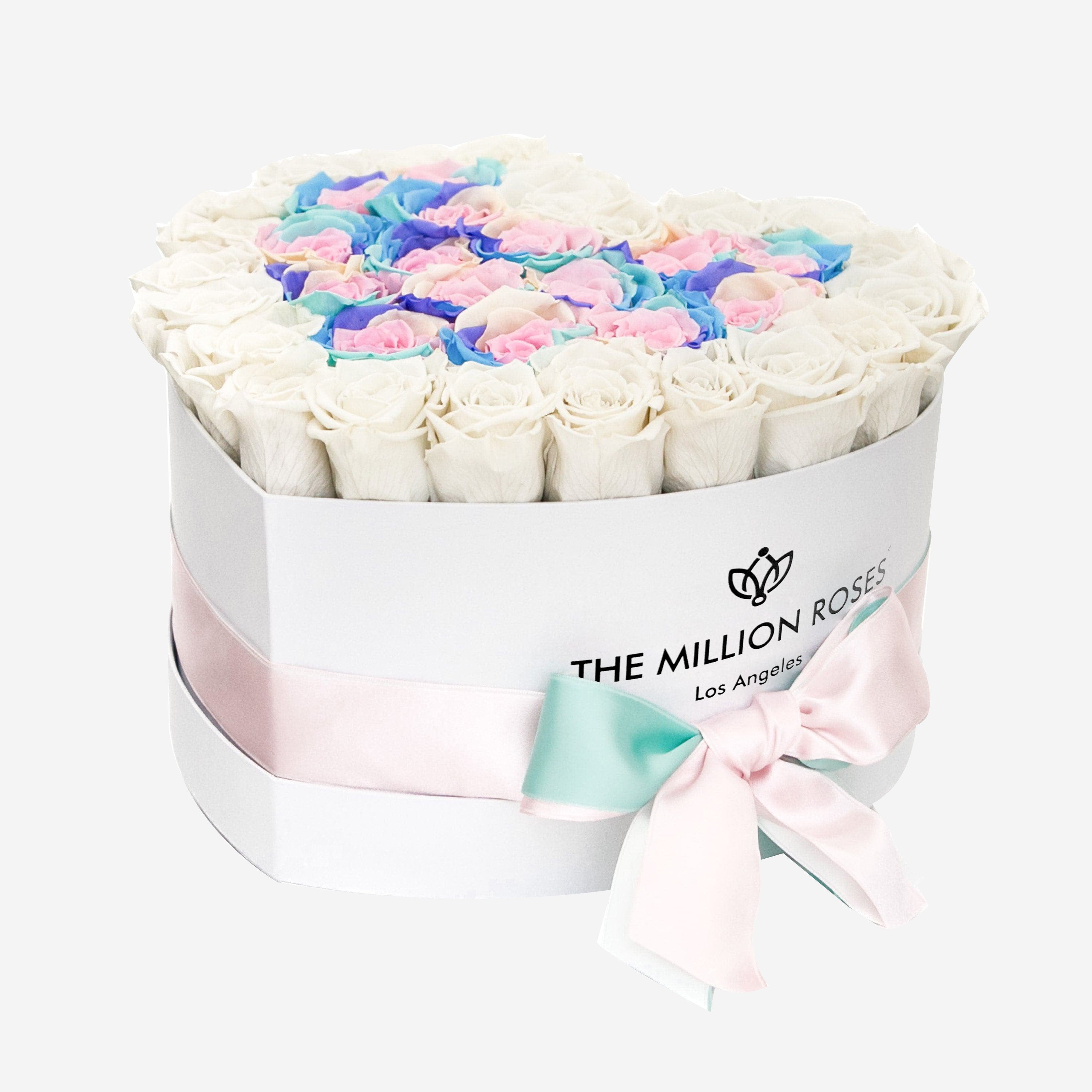 Heart White Box | Off White & Pastel Rainbow Roses - The Million Roses