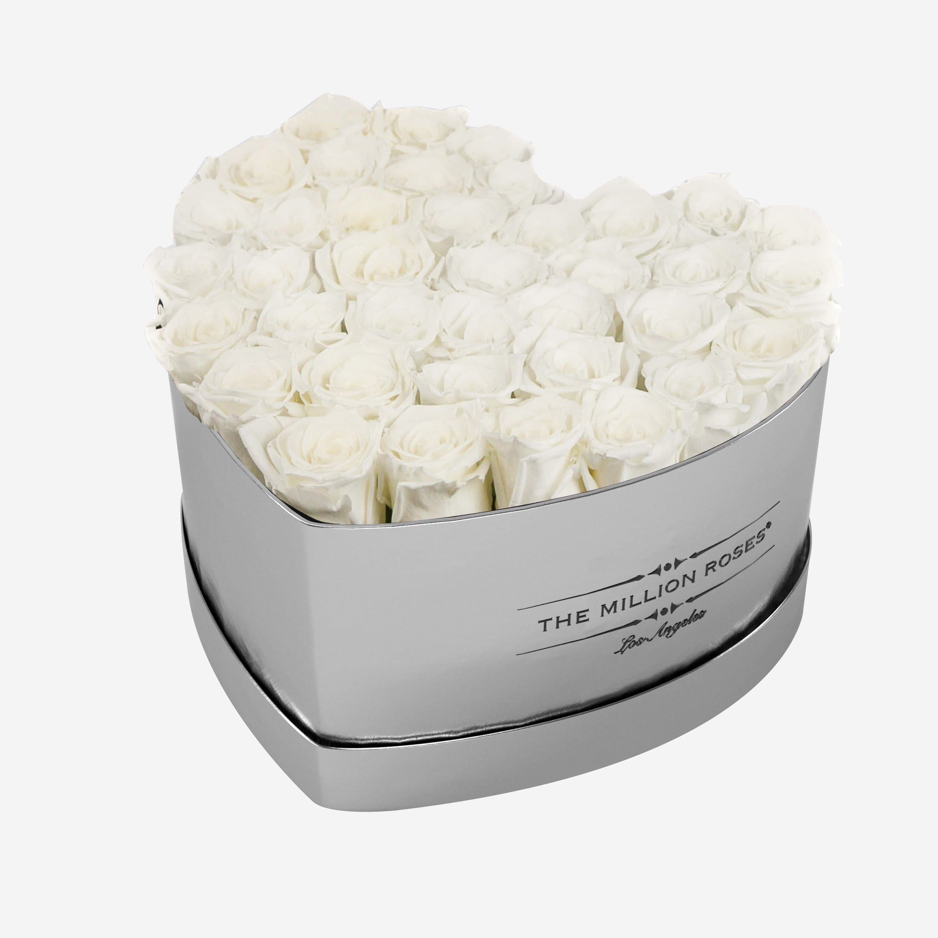 Heart Mirror Silver Box | White Roses - The Million Roses