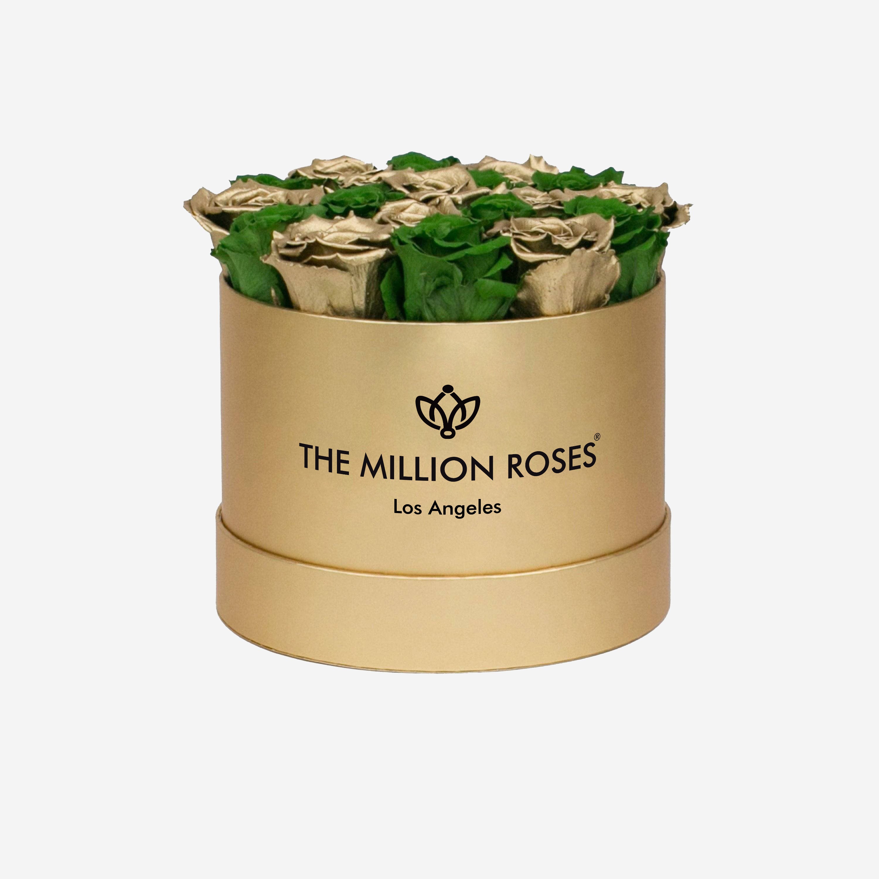 Classic Gold Box | Dark Green & Gold Roses - The Million Roses