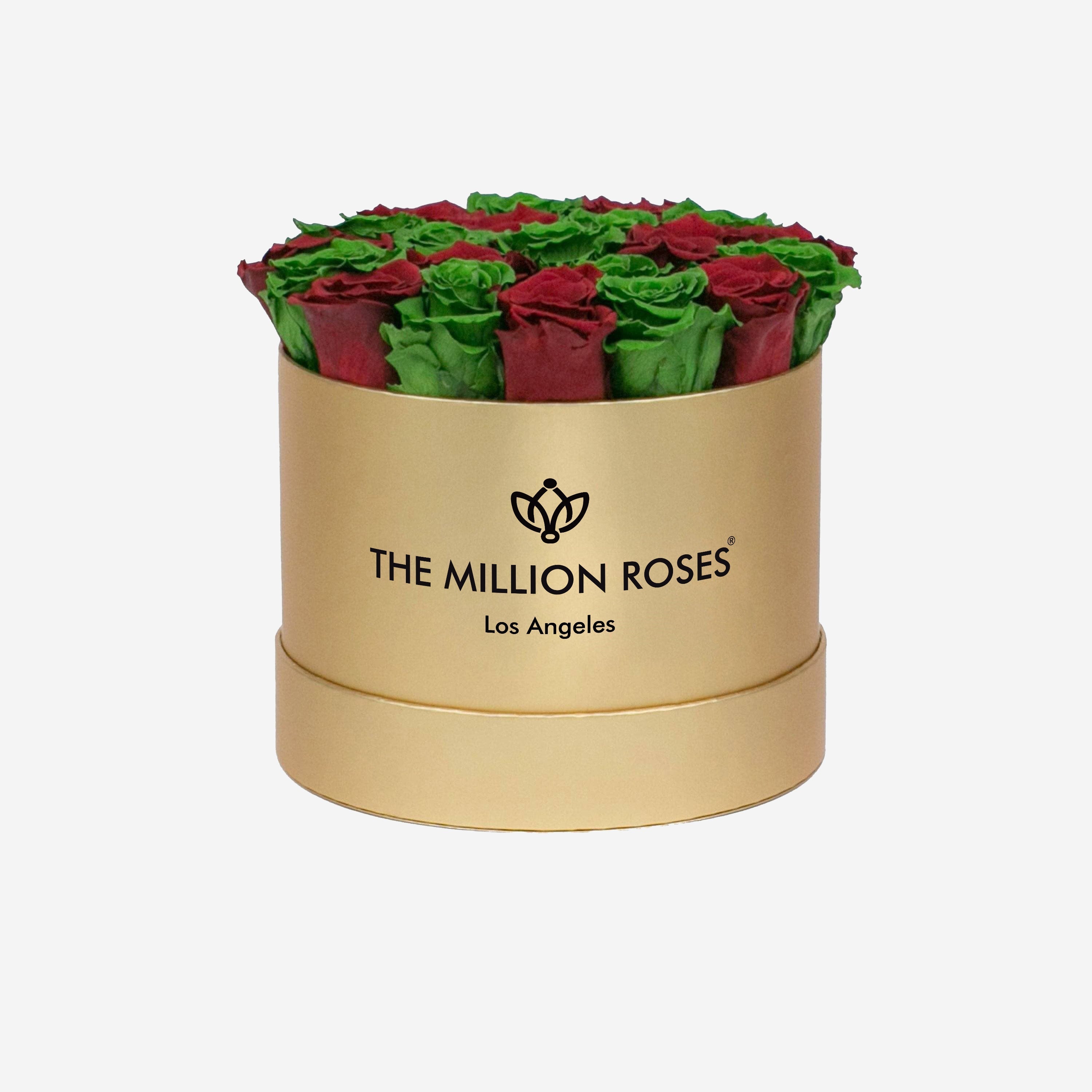 Classic Gold Box | Dark Green & Red Roses - The Million Roses