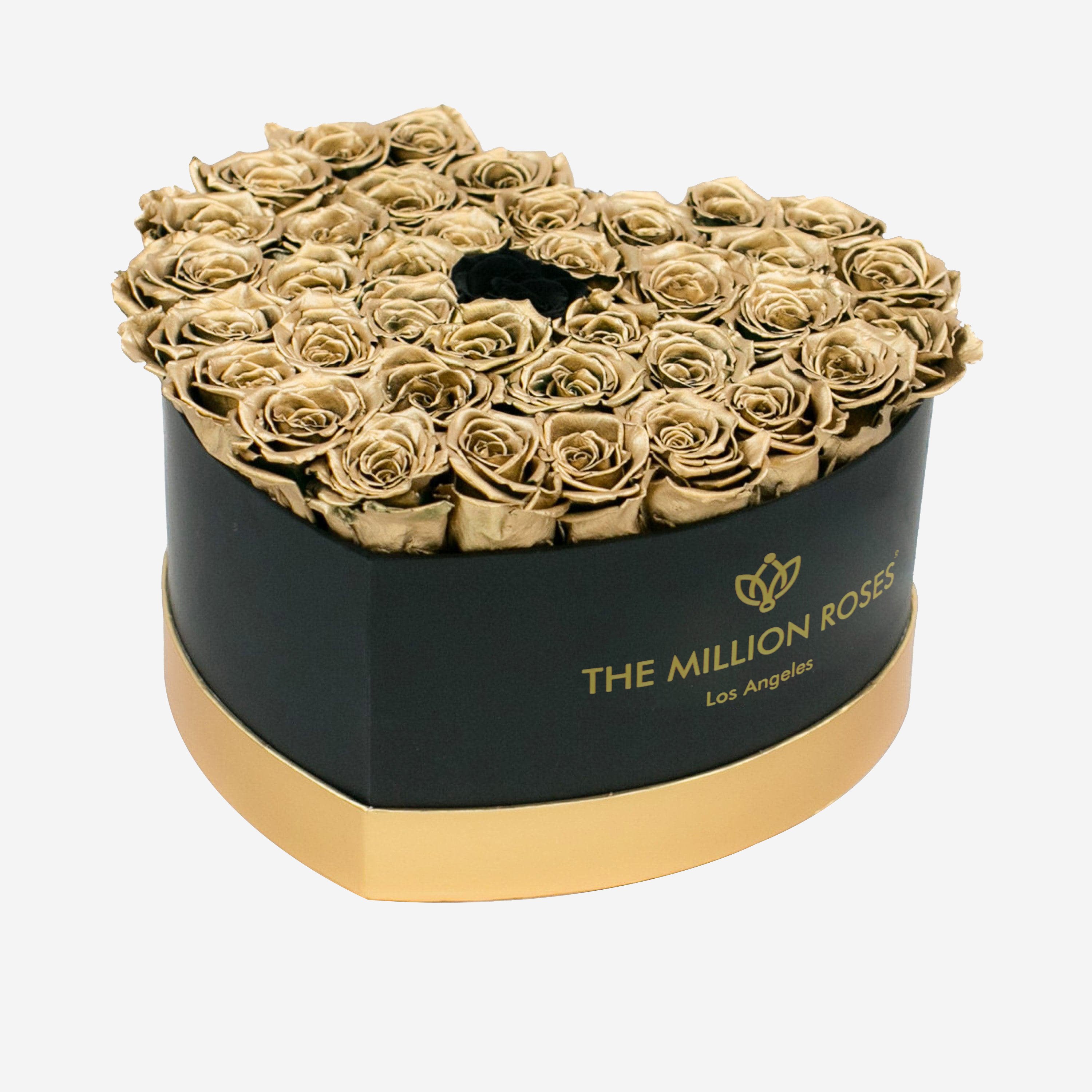 Heart Black Box | Gold & Black Roses - The Million Roses