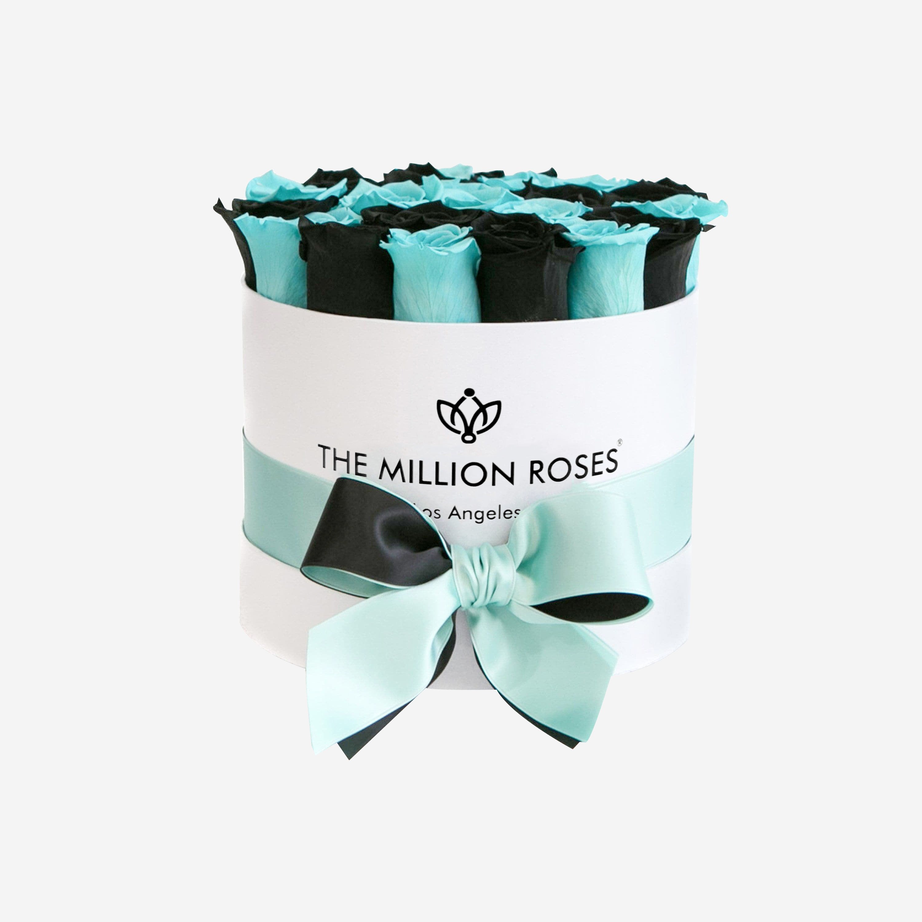 Classic White Box | Black & Turquoise Roses - The Million Roses