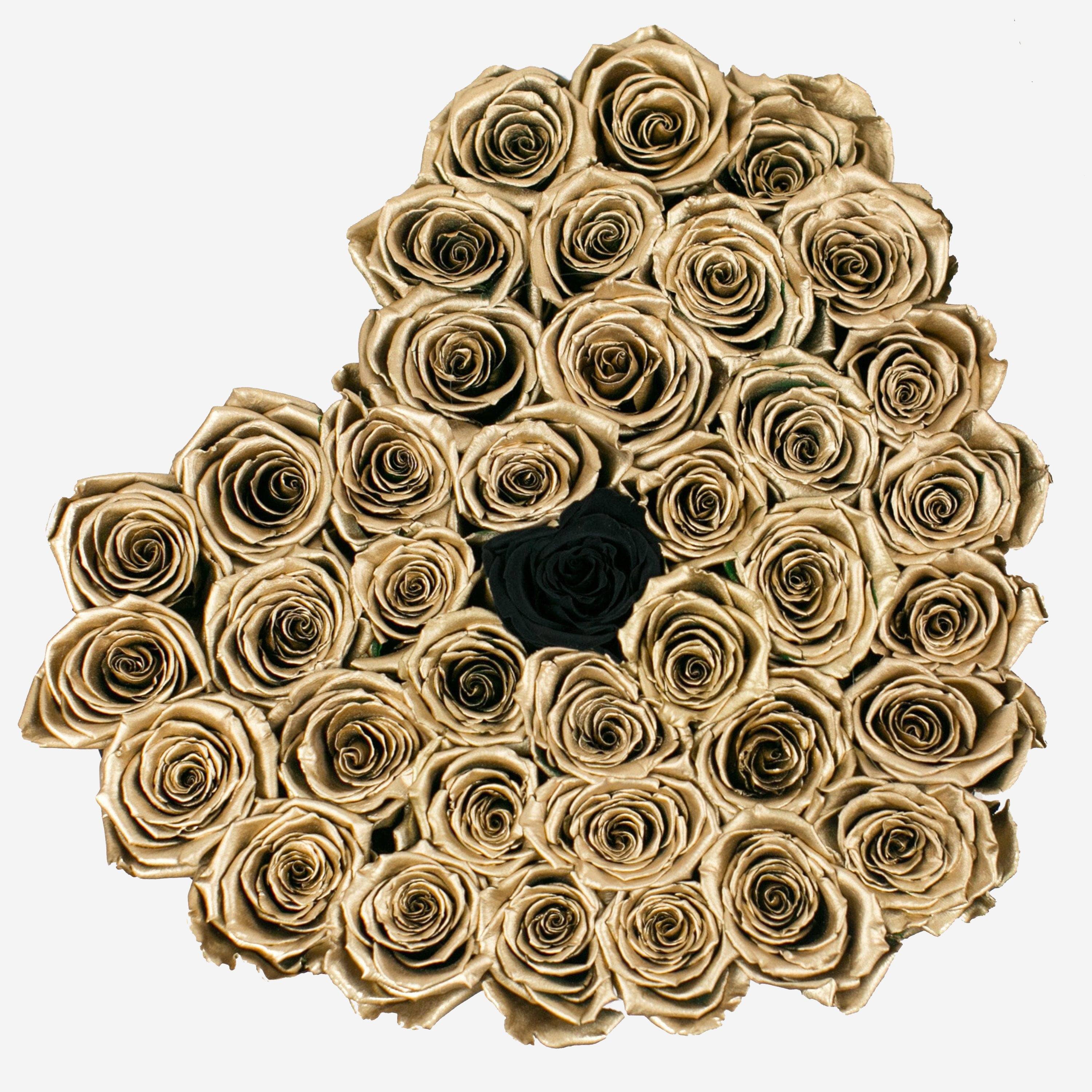 Heart Black Box | Gold & Black Roses - The Million Roses