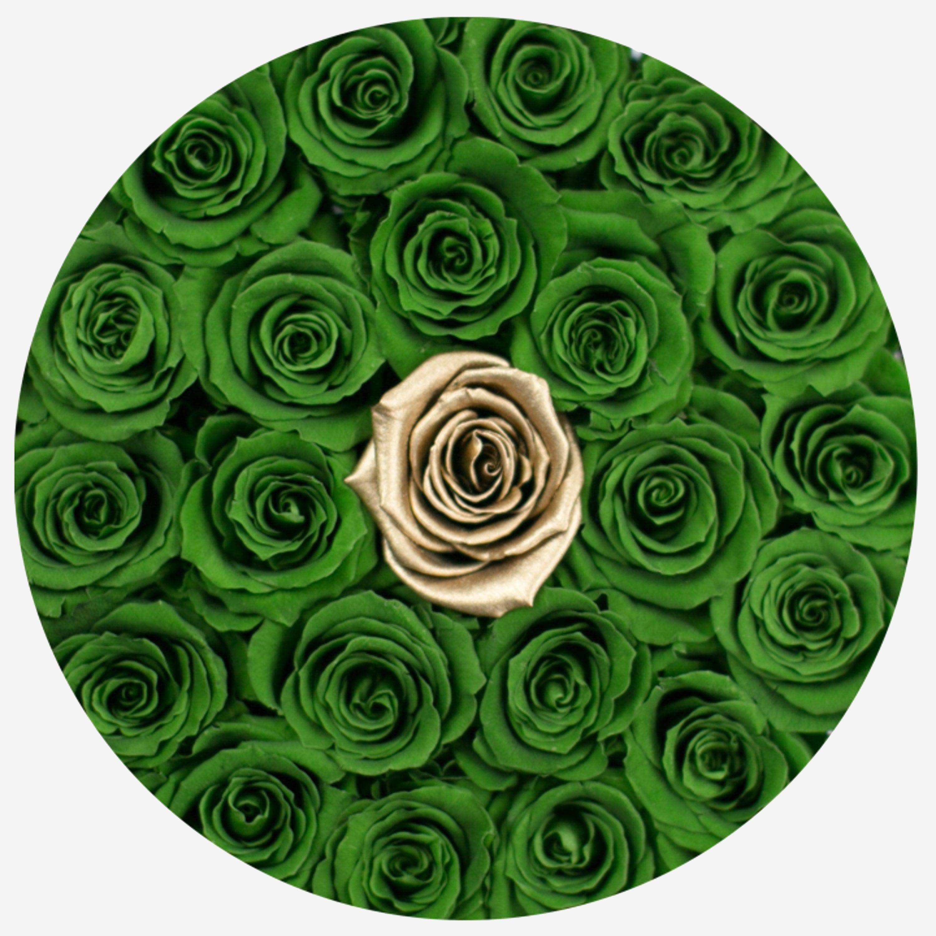 Classic White Box | Dark Green & Gold Roses - The Million Roses