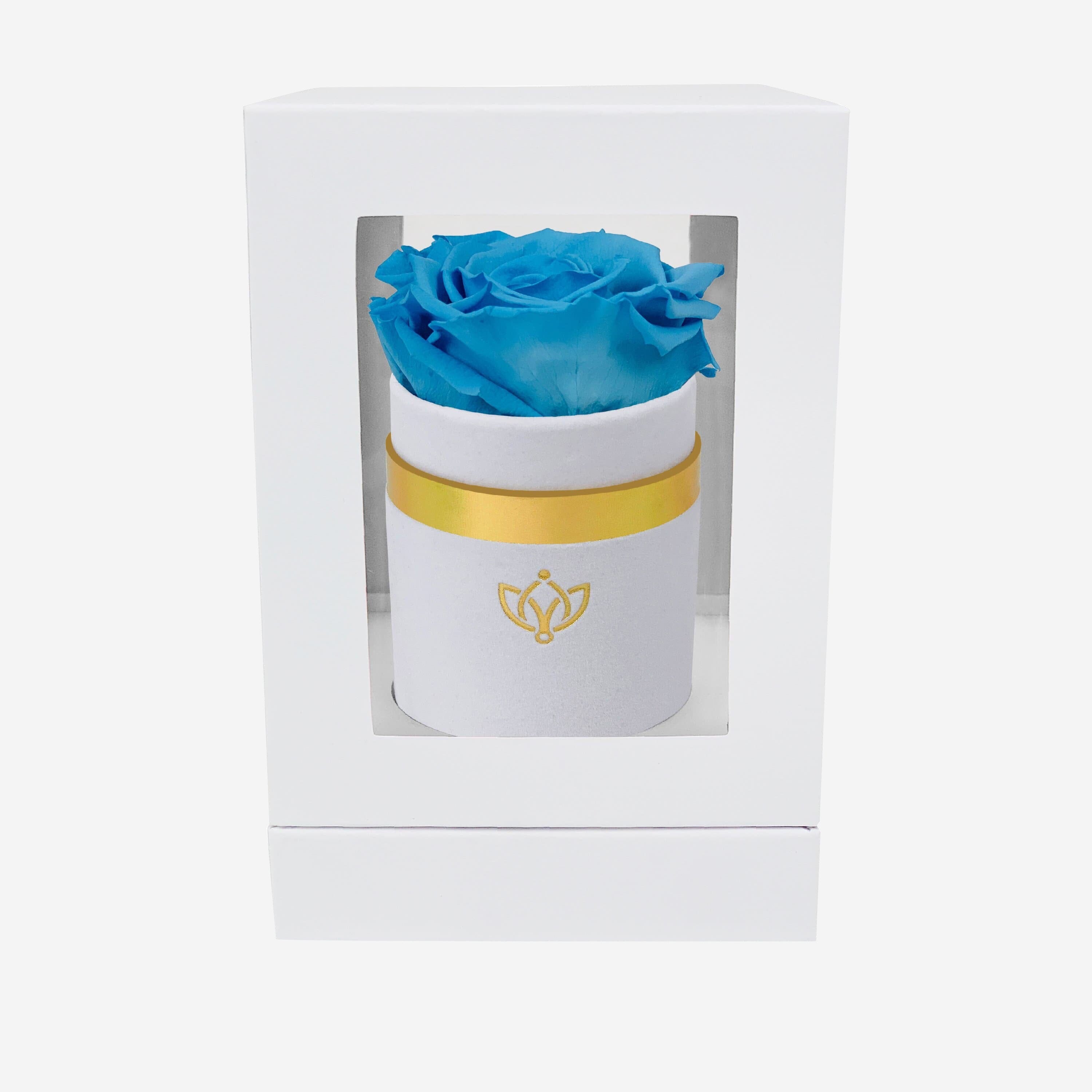 Single White Suede Box | Light Blue Rose - The Million Roses