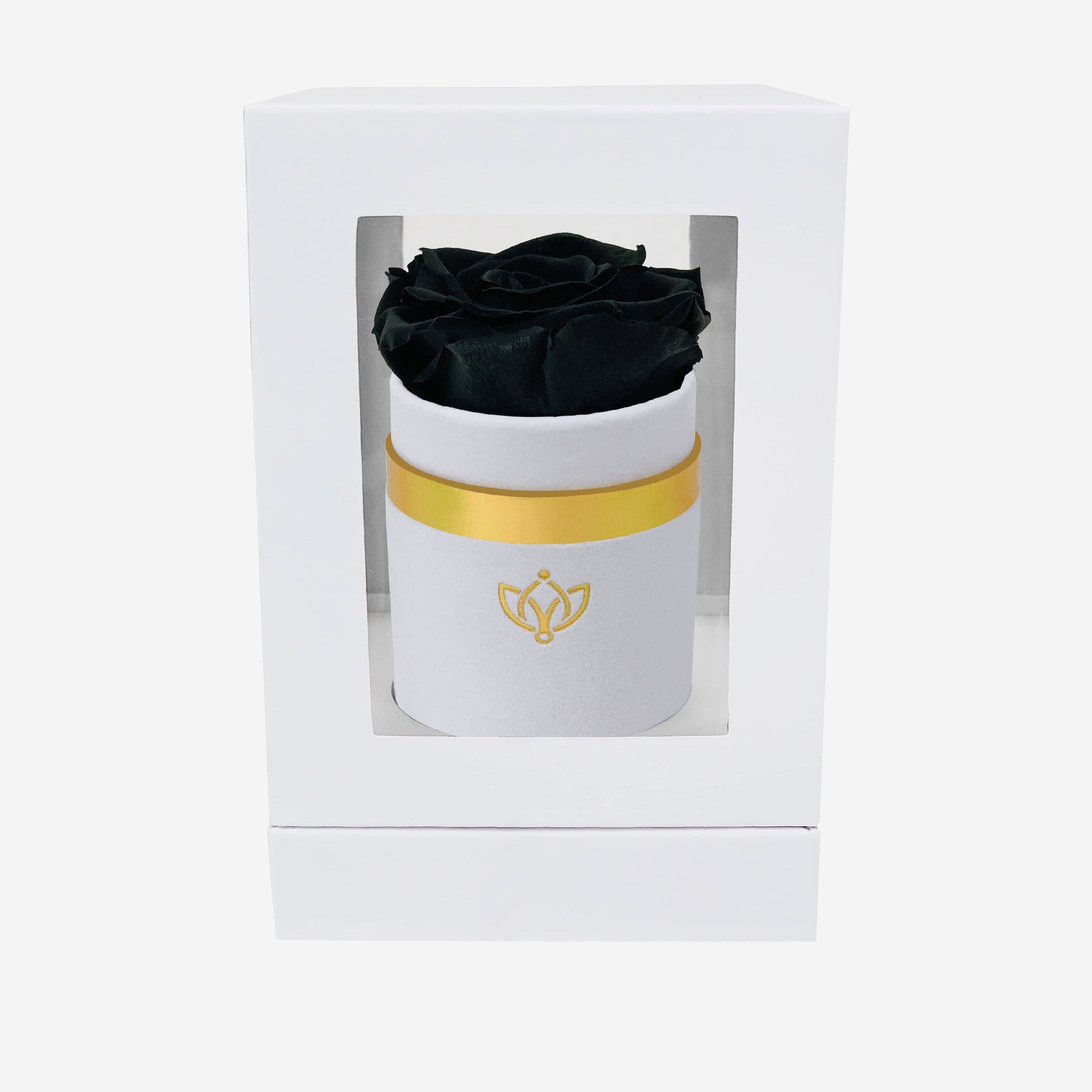 Single White Suede Box | Black Rose - The Million Roses