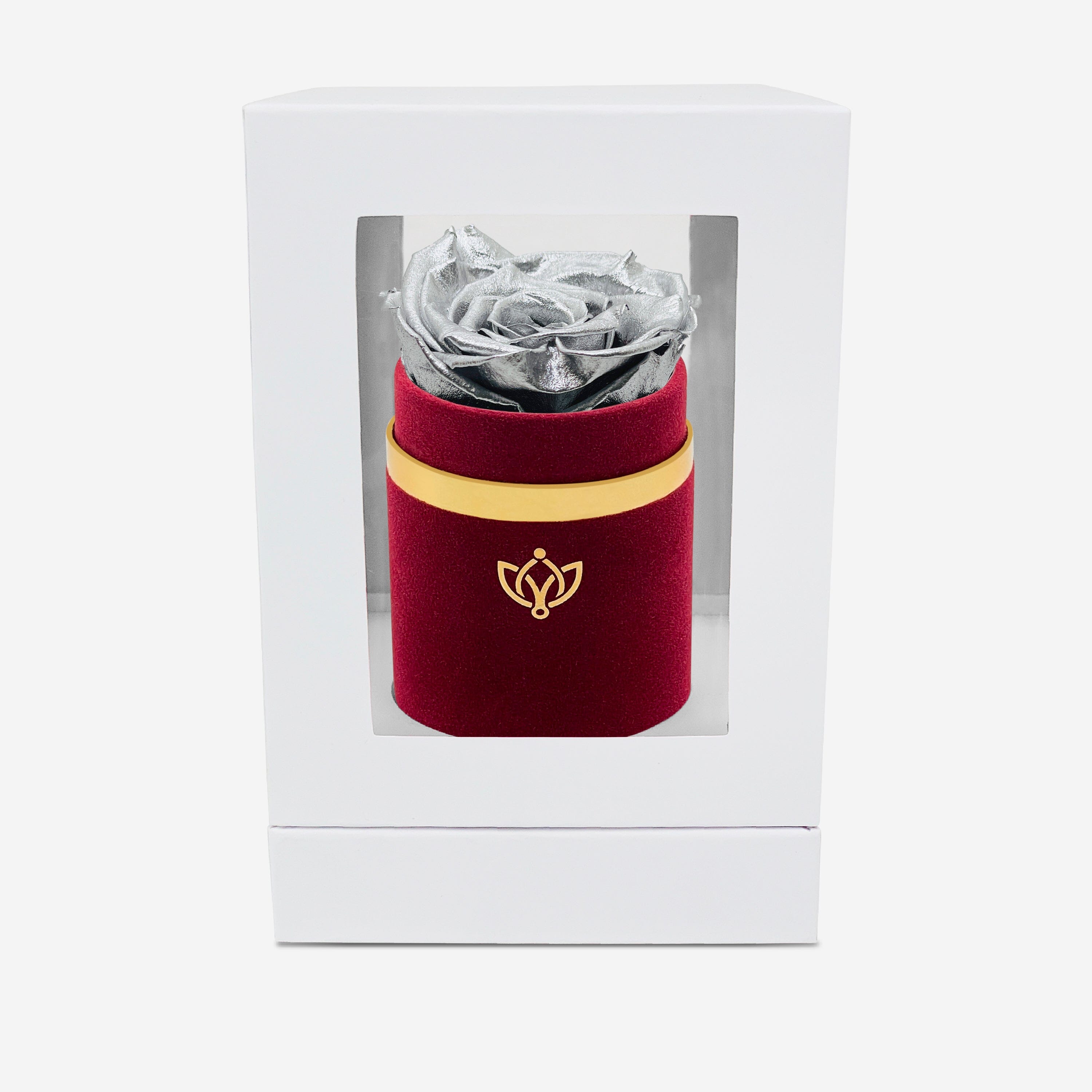 Single Bordeaux Suede Box | Silver Rose - The Million Roses