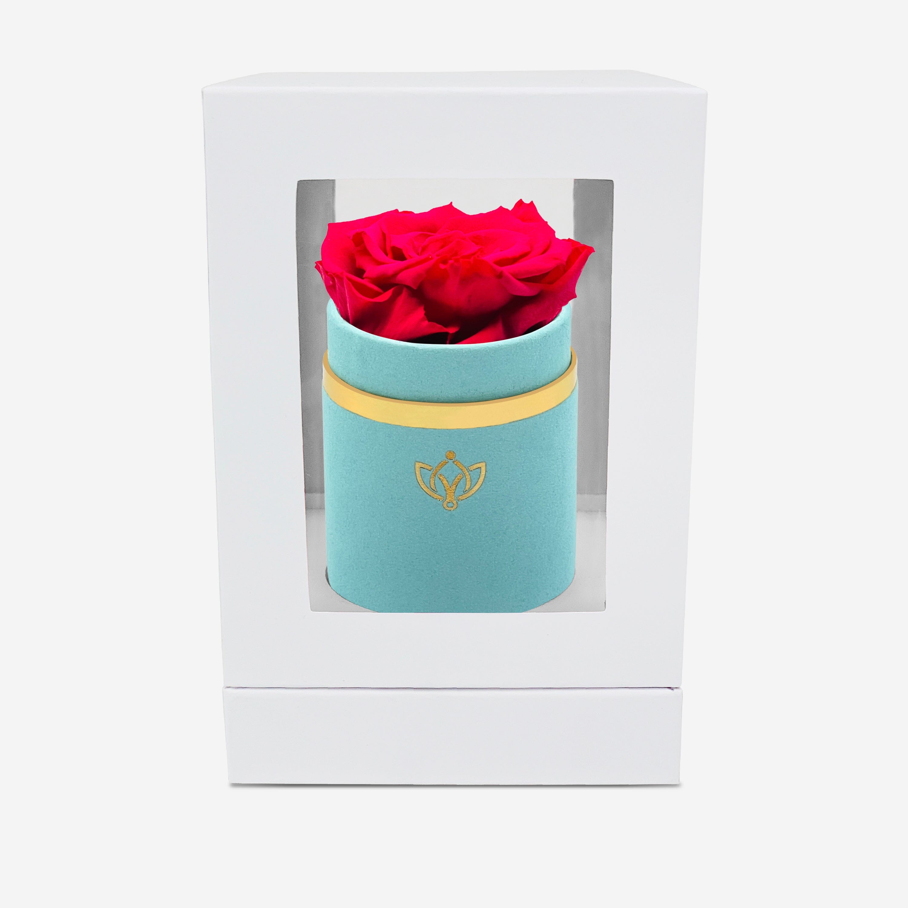 Single Mint Green Suede Box | Hot Pink Rose - The Million Roses