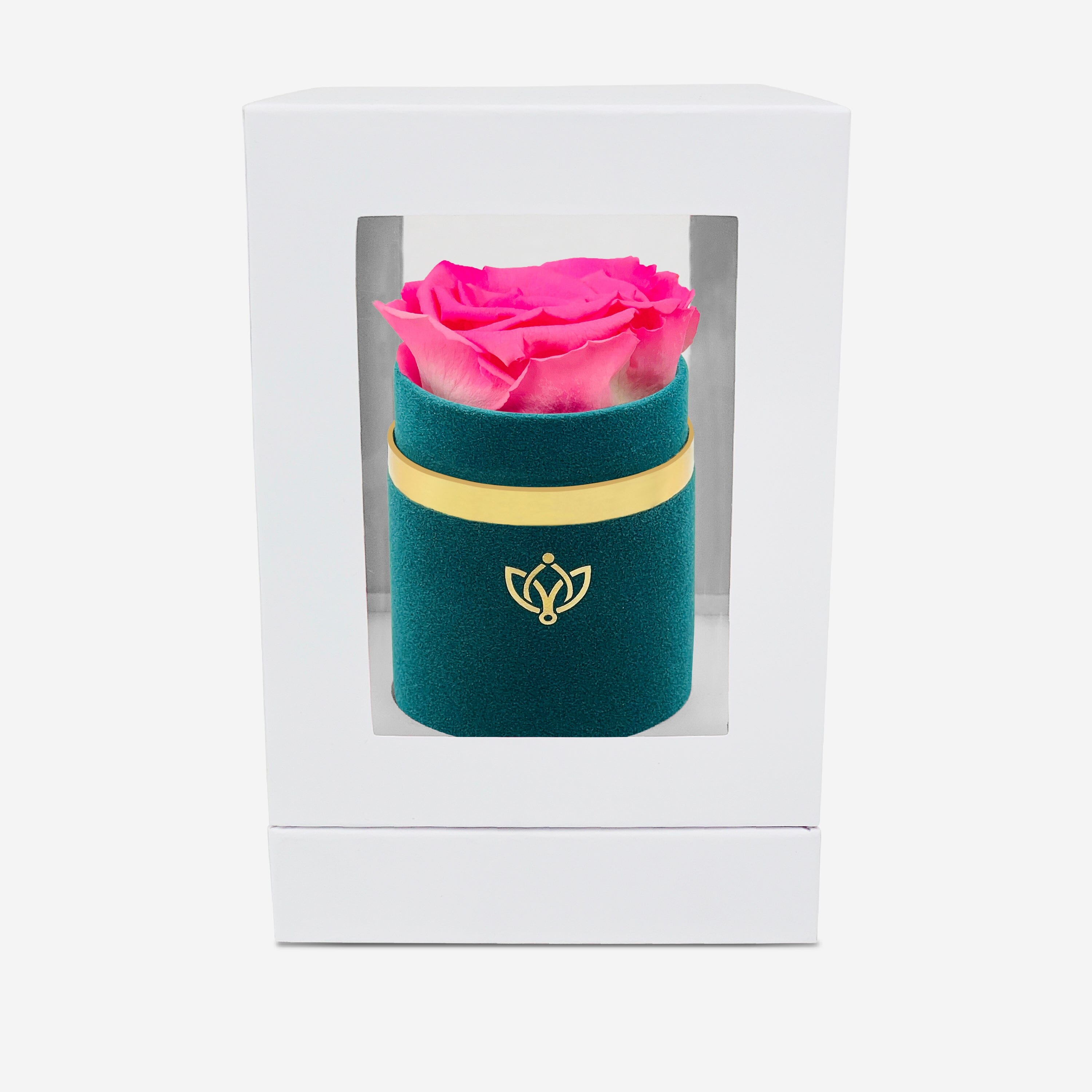 Single Dark Green Suede Box | Candy Pink Rose - The Million Roses