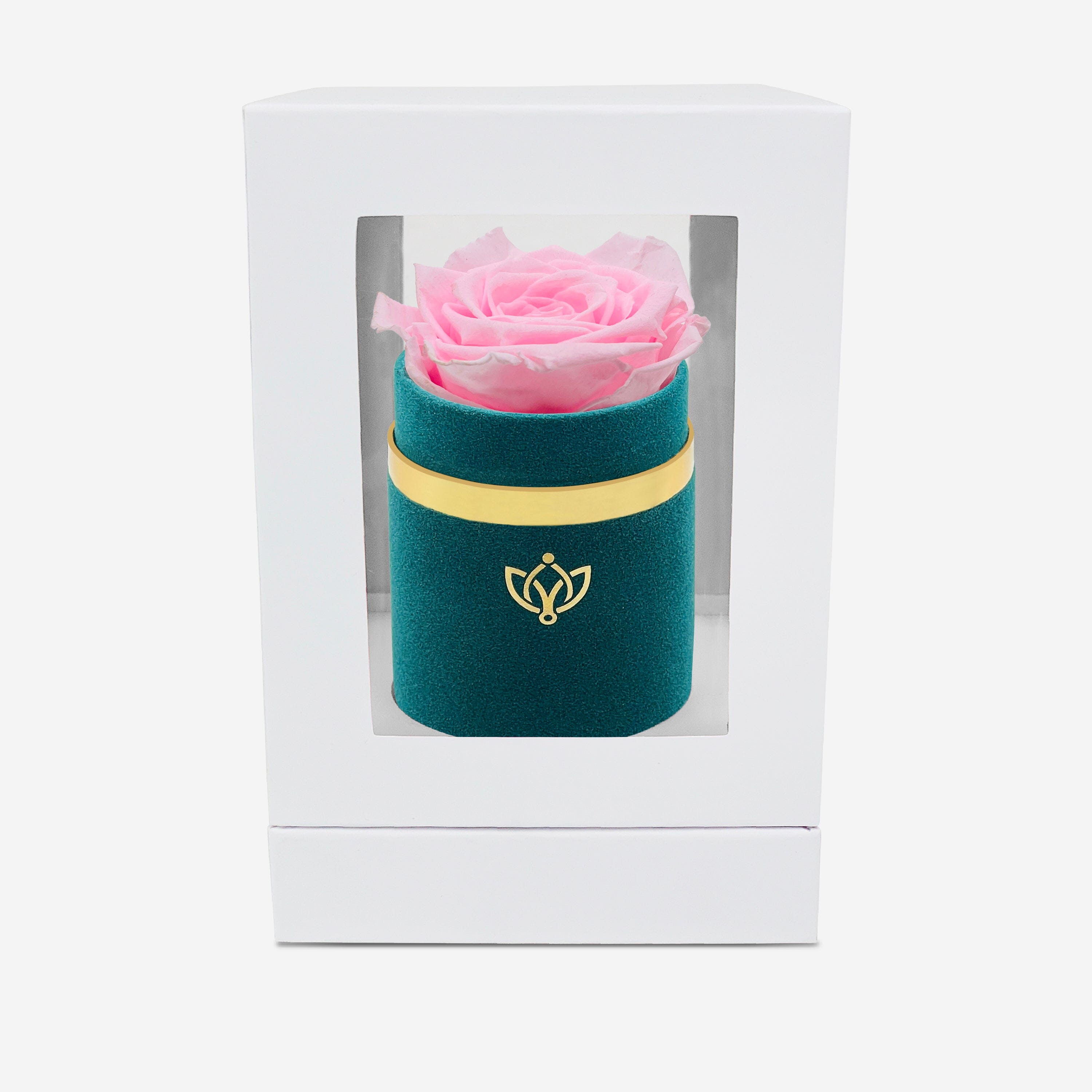 Single Dark Green Suede Box | Pink Lace Rose - The Million Roses