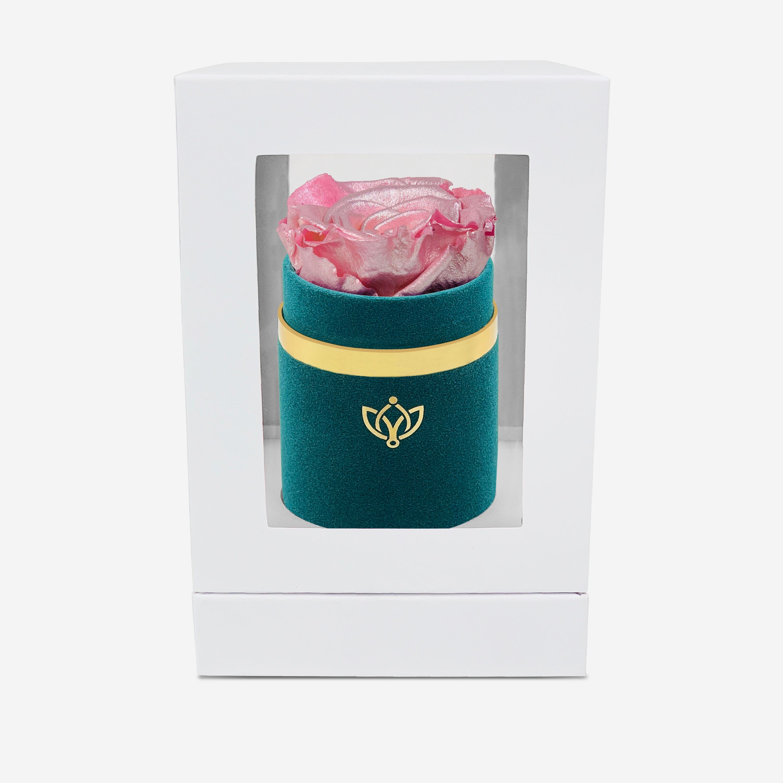 Single Dark Green Suede Box | Pink Gold Rose - The Million Roses