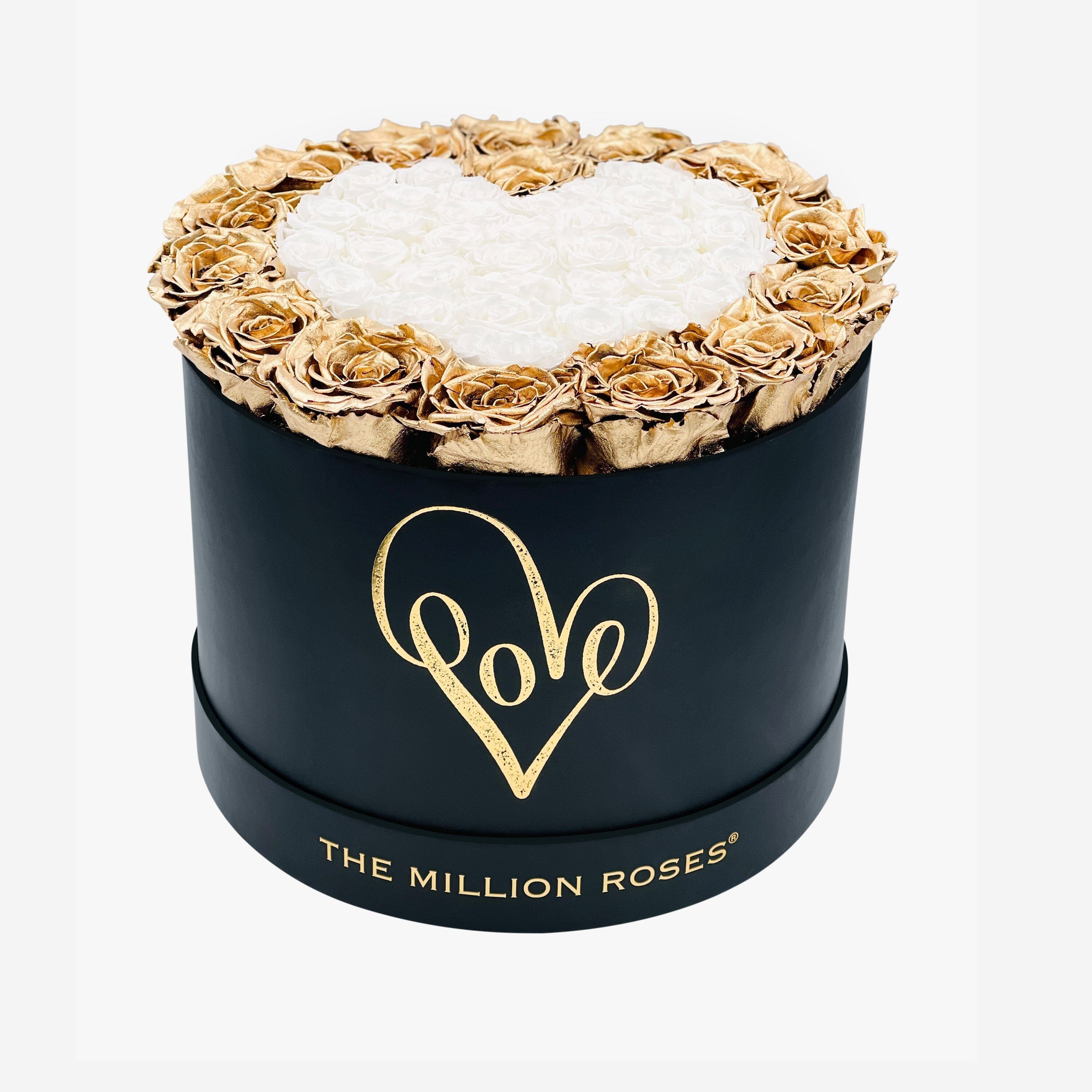 Supreme Black Box | Gold & White Roses | Heart - The Million Roses