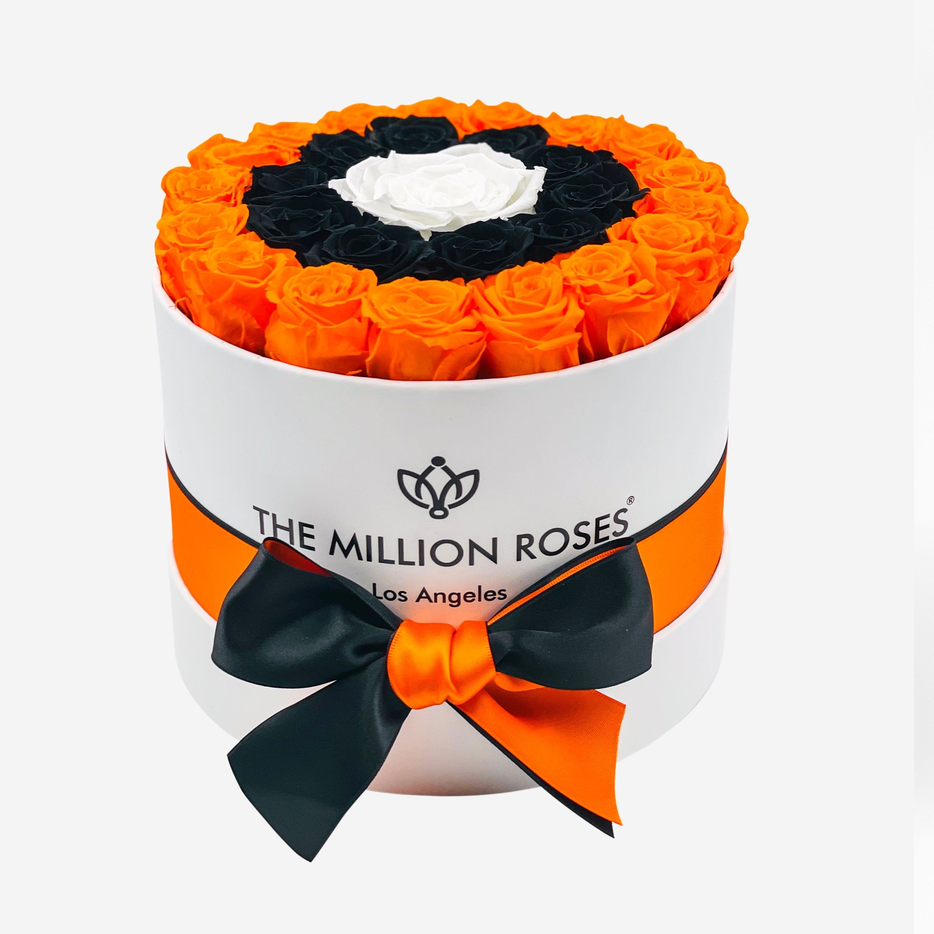 Classic White Box | Cincinnati Edition | Orange & Black & White Roses - The Million Roses