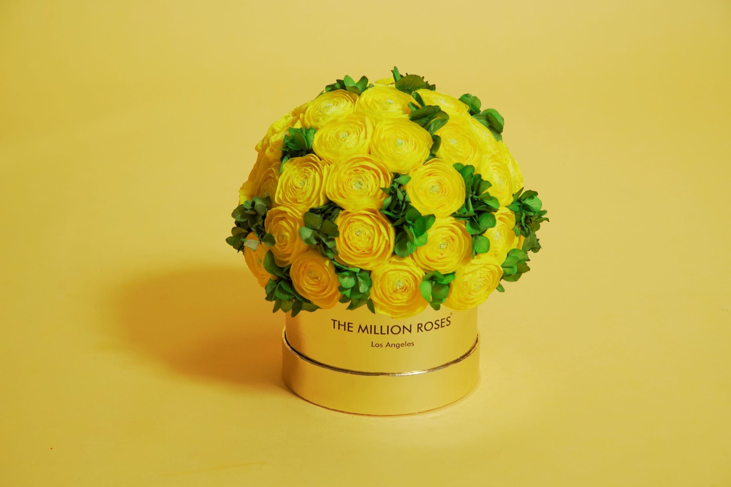 Classic Mirror Gold Box | Yellow Persian Buttercups & Green Hydrangeas - The Million Roses