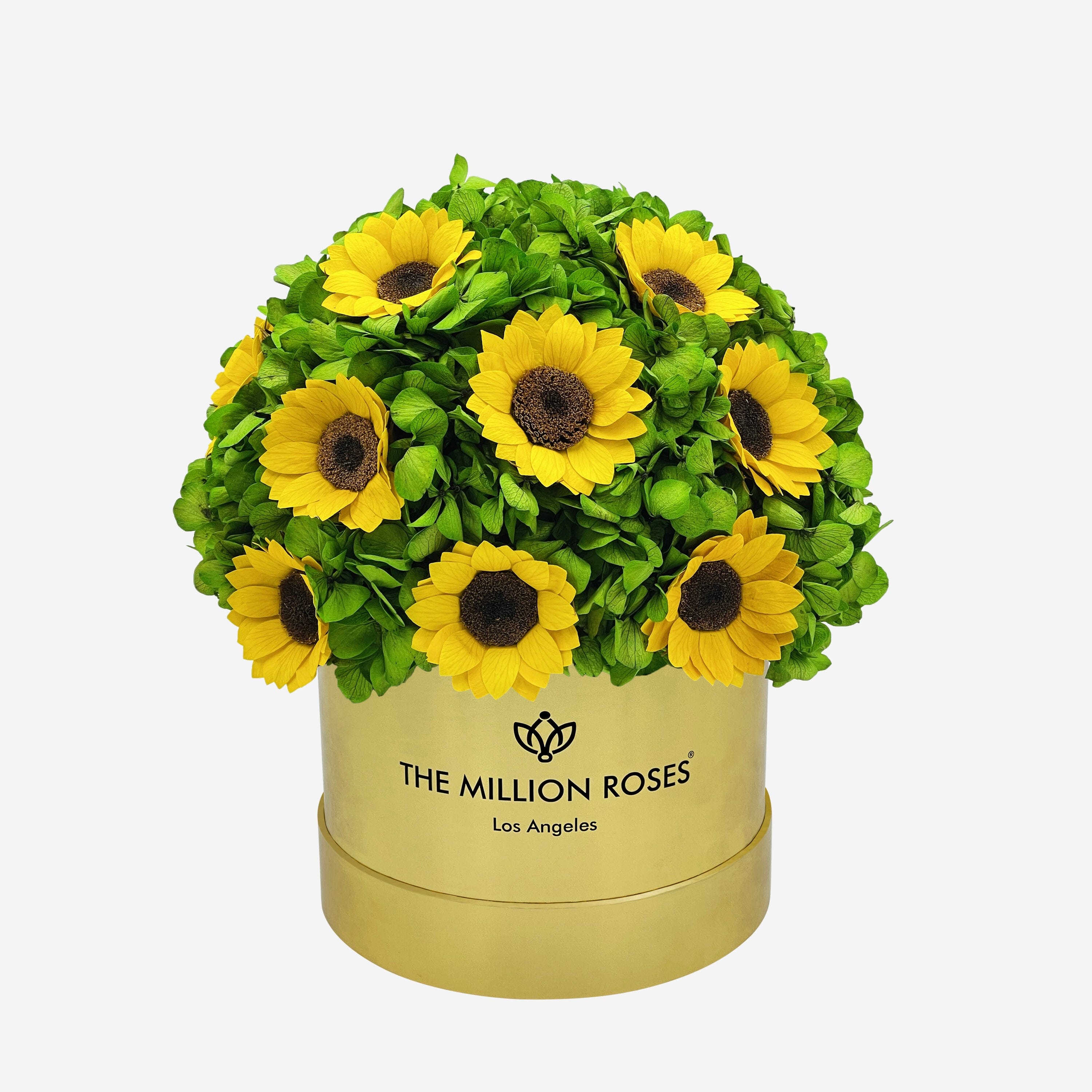 Classic Mirror Gold Box | Green Hydrangeas & Sunflowers - The Million Roses