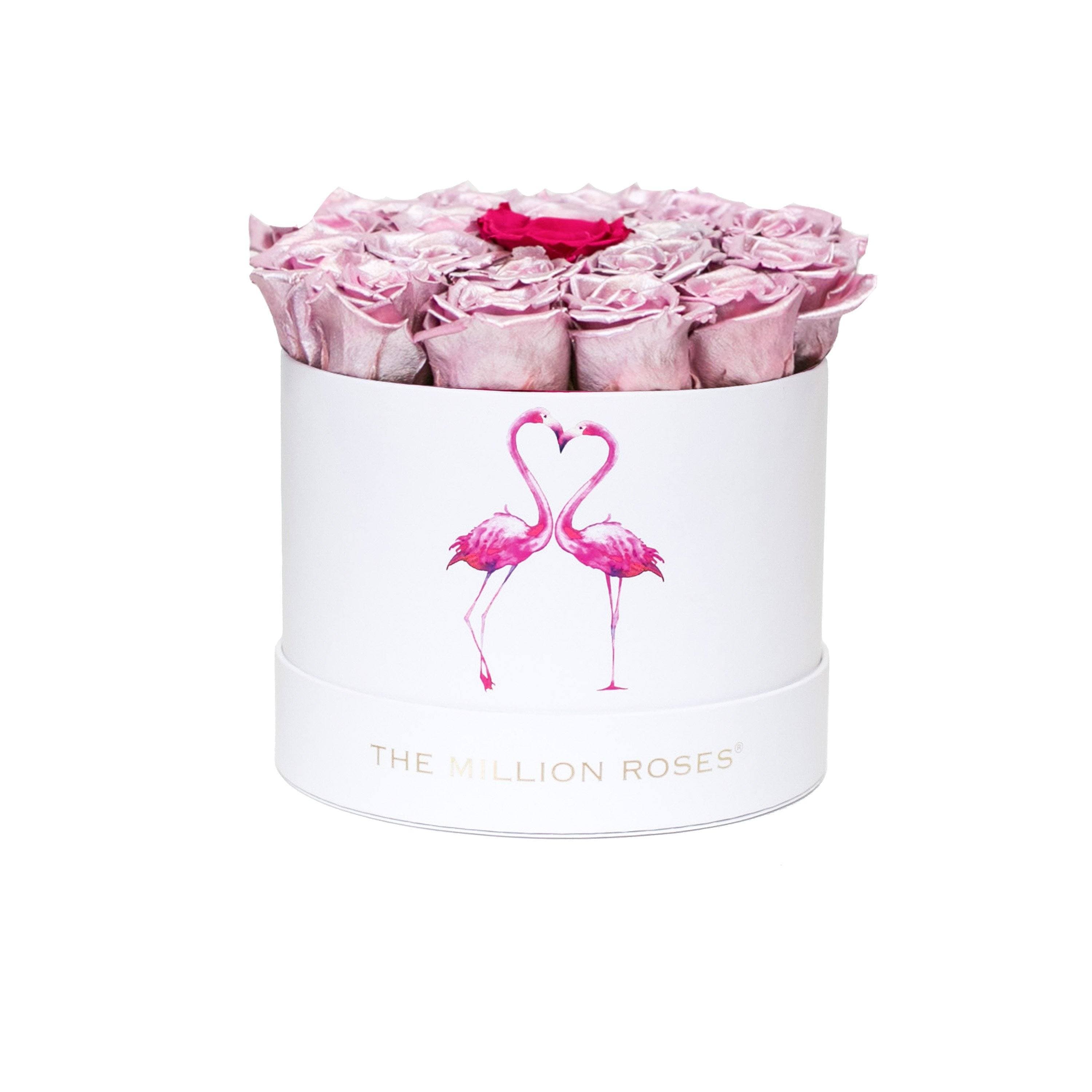 Classic White Box | Flamingo Edition |  Pink Gold & Hot Pink Roses - The Million Roses