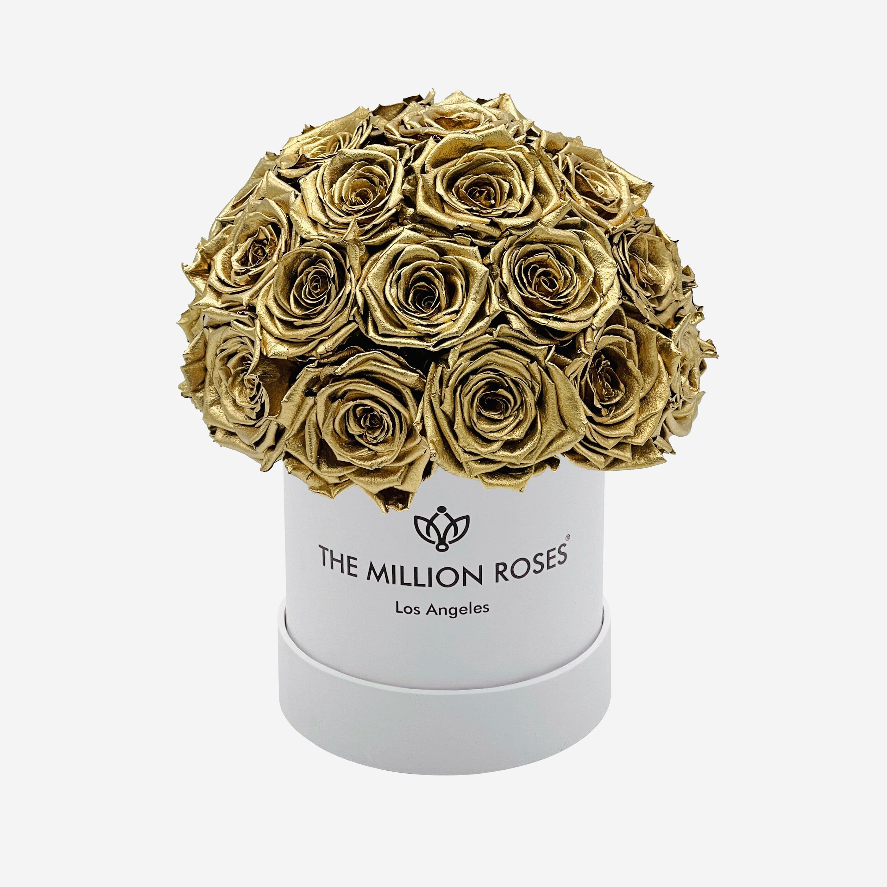 Basic White Superdome Box | Gold Roses - The Million Roses