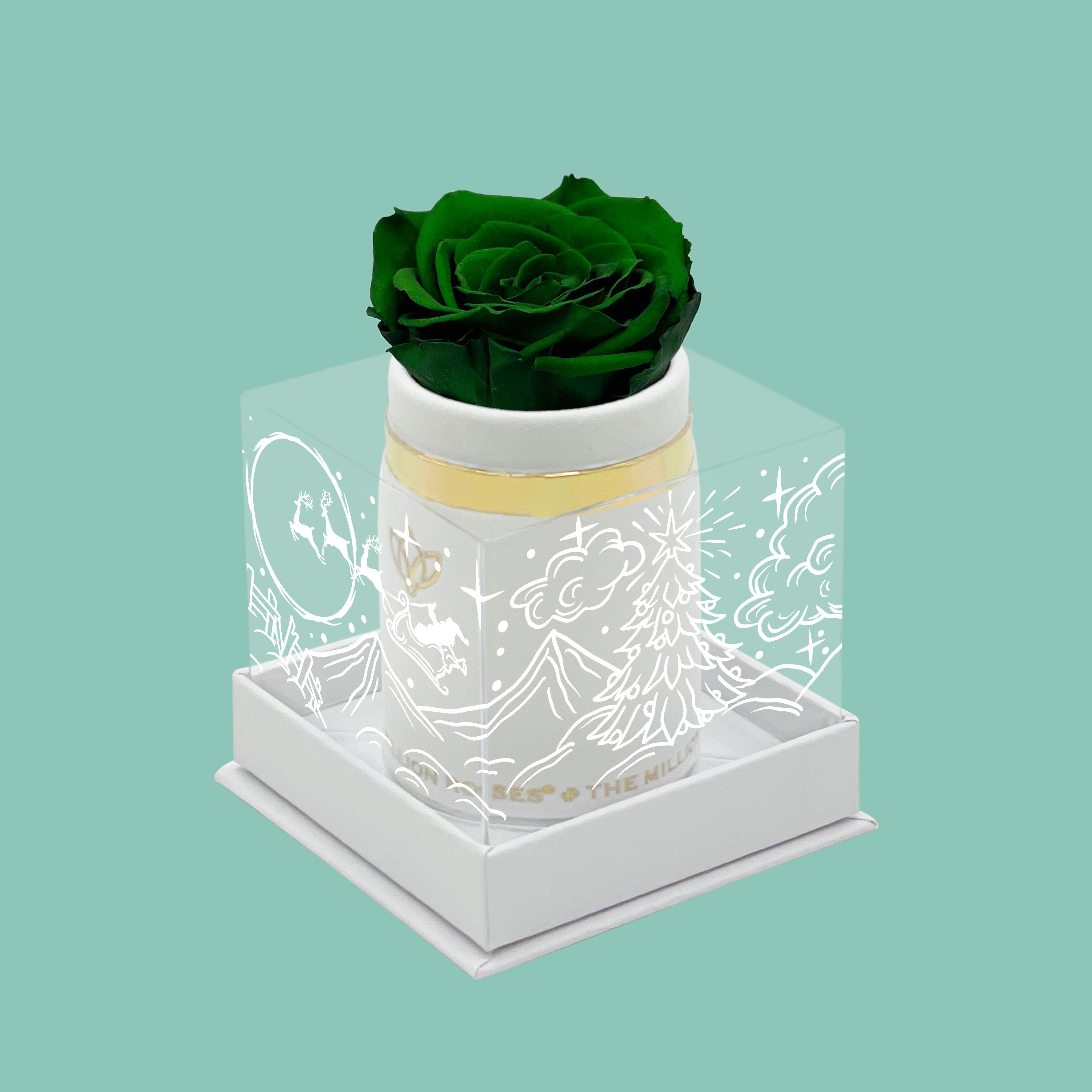 Single White Suede Box | Limited Holiday Edition | Dark Green Rose - The Million Roses